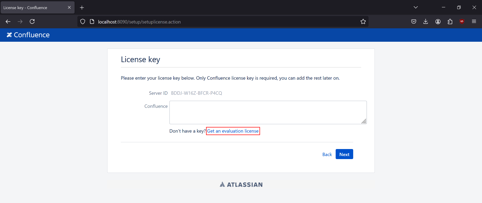 Confluence setup license key form