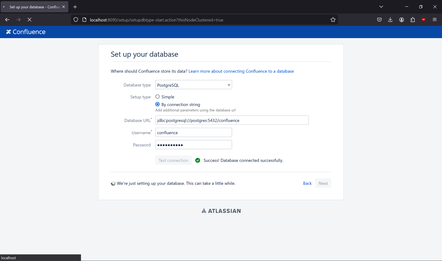 Confluence setup database initialization