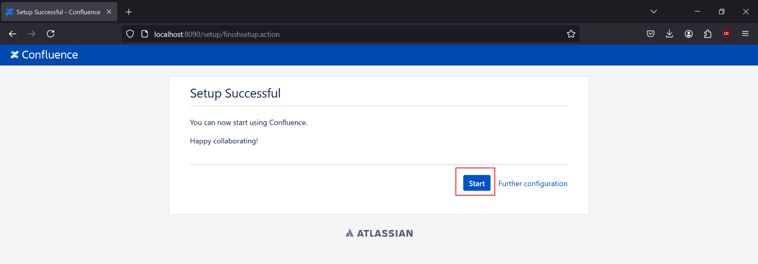 Confluence setup setup completion