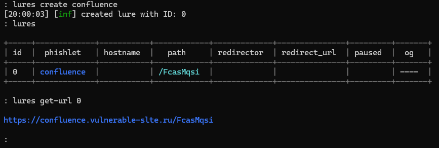 Evilginx phishing lure url generated