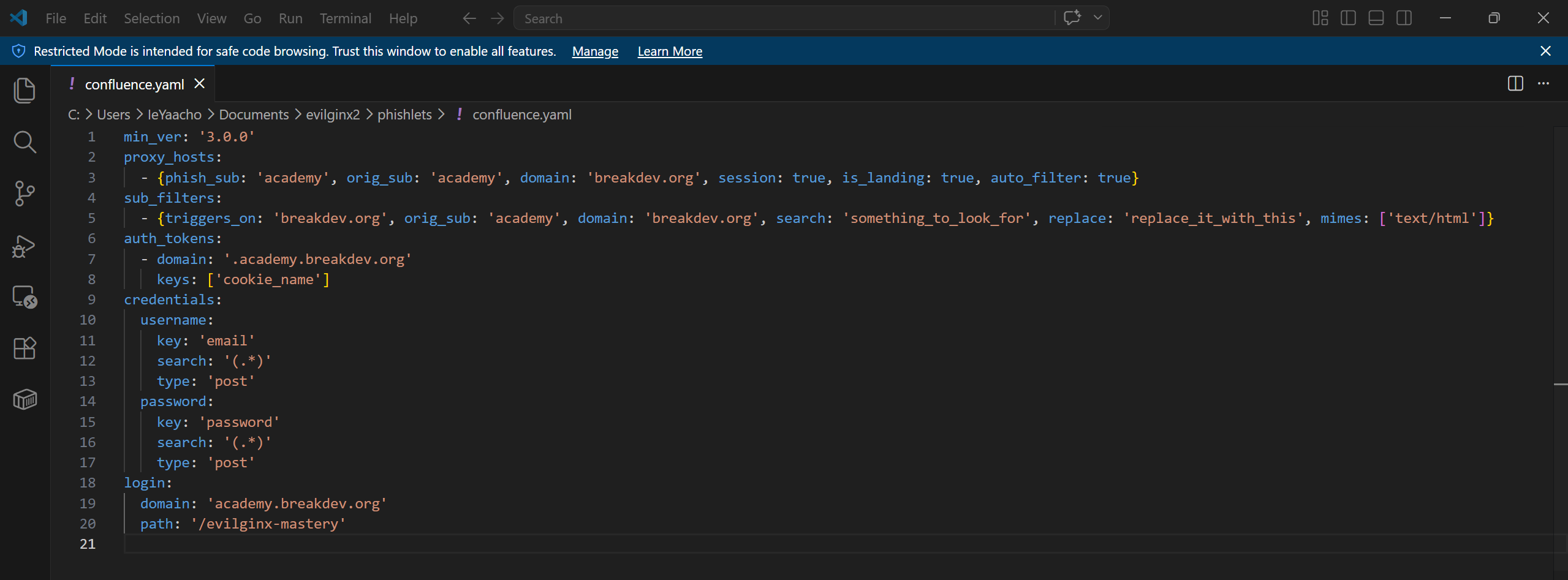 Evilginx phishlet example yaml default