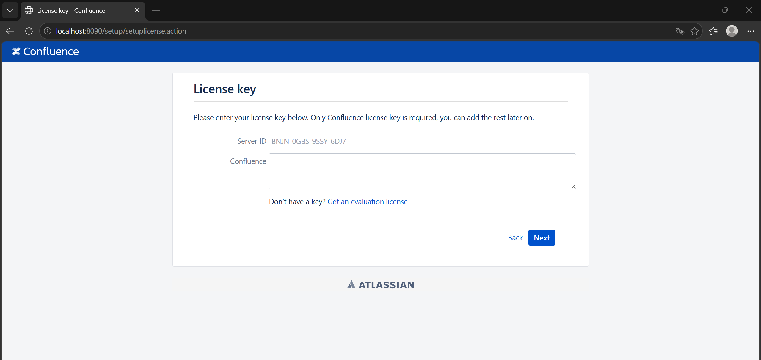 License activation license key page with server id