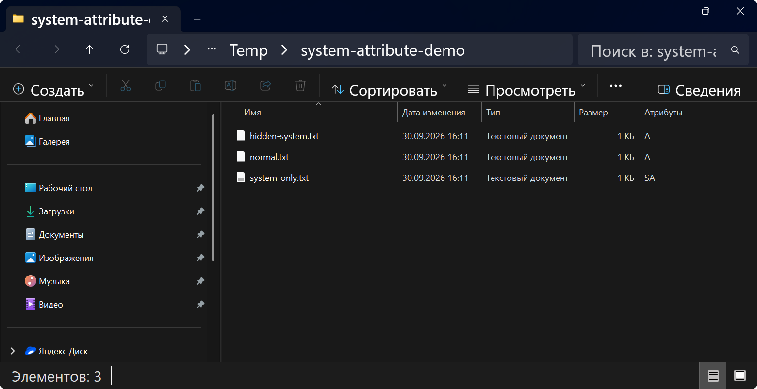 The file remains visible after its attributes are removed